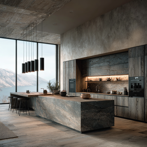 VSME Mobili da <span class=keywords><strong>Cucina</strong></span> di Lusso Minimalisti Italiani con Isola in Pietra e Set di Armadi Modulari in Legno Grigio - Product Image 5