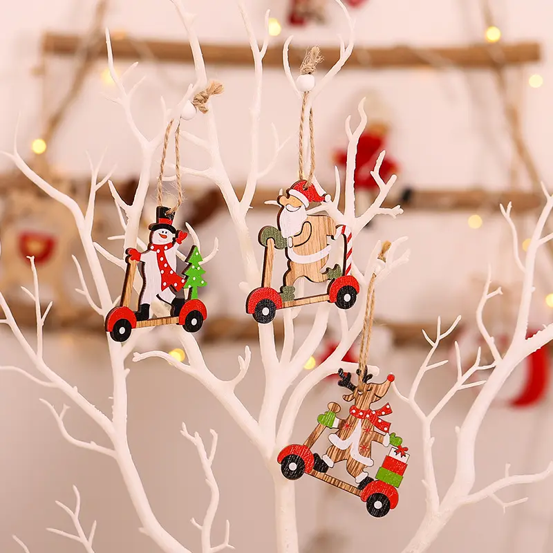 2022 Christmas Ornaments Pendant Cartoon Santa Elk Snowman Hanging Garland Wooden Car Christmas Gifts Sets