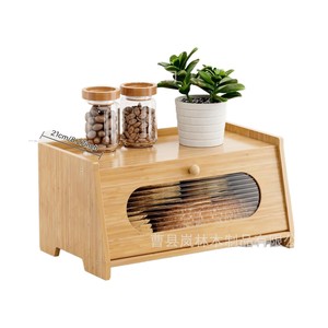 Boîte à pain en bambou avec porte en acrylique, armoire de rangement en bois naturel pour la cuisine ou le bureau - Product Image 5
