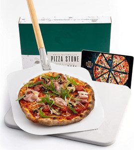 Deslizador de <span class=keywords><strong>pizza</strong></span> crujiente de estilo italiano, piedra para hornear de aluminio y cordierita con cortador, herramientas de madera para <span class=keywords><strong>pizza</strong></span> en caja - Product Image 1