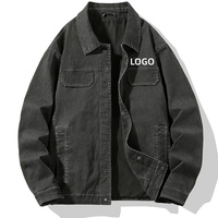 Veste en jean vintage délavée pour homme, coupe oversize, col rabattu, style streetwear décontracté, broderies techniques, 100 % coton sur le devant