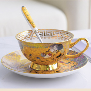 ถ้วยชาจีนลายกระดูกหรูหราสไตล์ยุโรปพร้อมจานรองถ้วยน้ำเซรามิกสีทองชุดถ้วยน้ำชาดอกไม้สำหรับชายามบ่าย - Product Image 6