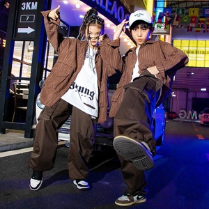 Kids Teen Cool Streetwear Hip Hop Clothing Oversize Brown Jacket Tops Joggers Pants for Girl Boy Jazz <strong>Dance</strong> Costume <strong>Kpop</strong> <strong>Clothes</strong> - Product Image 3