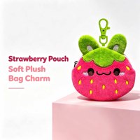 Porte-monnaie zippé en peluche fraise personnalisé, pochette porte-clés pour mini-outils, clés de voiture, écouteurs, accessoire de sac banane personnalisé