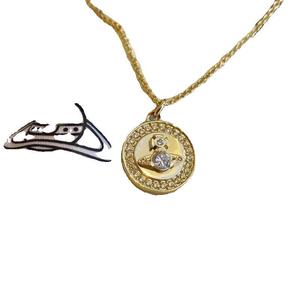 Collier ras-de-cou Empress Dowager plaqué or, avec pendentif rond en zircon Saturne et chaîne en laine incrustée de zircons planétaires, bijoux pour femme - Product Image 4