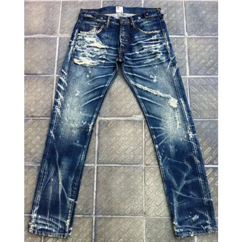 Lotfeel Custom Hochwertige Vintage Wash Distressed Japanische Web kante Jeans Denim Web kante Jeans (LOTV028)