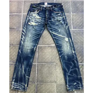 Lotfeel Custom High Quality Vintage Wash Distressed Japanese Selvedge Jeans Denim Selvedge Denim Jeans LOTV028