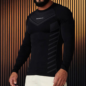 Setelan Fitness olahraga pria, kaus latihan Fitness lengan pendek, elastis, ketat berotot, kaus olahraga baru 2024 - Product Image 3