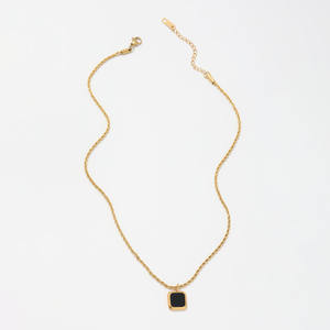 Collier en acier inoxydable avec pendentif carré en onyx noir et chaîne en corde Joolim, vente en gros, livraison directe - Product Image 6