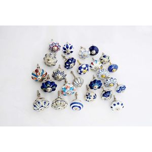 PARIJAT Handicraft Set of 25 Blue and White Hand-Painted <b>Ceramic</b> Pumpkin Cabinet <b>Drawer</b> Handles and Pulls Furniture <b>Knobs</b> - Product Image 2