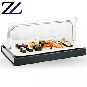 Tetap Segar Persegi Panjang Counter Acrylic Cover Makanan Kue Sushi Keramik Piring Nampan Kasus Peralatan Prasmanan Salad Dingin Tampilan Makanan