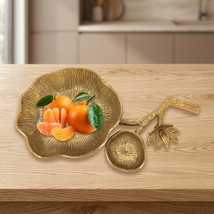 Assiette décorative en métal en forme de feuille, faite à la main, motif végétal de style chinois traditionnel, vaisselle de fête - Product Image 5