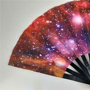 Abanico de boda de 33cm de decoración personalizado promocional OEM al por mayor abanico de mano de bambú de impresión personalizado plegable de madera grande negro - Product Image 3