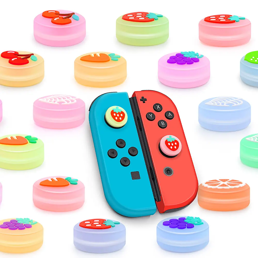 Luminous Glow Fruit Daumen Stick Grip Fall Joystick Abdeckung für Switch OLED Spiel zubehör Joy Con Rocker Key Cap