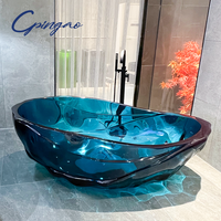 Nouvelle baignoire en résine de pierre artificielle de luxe, modèle personnalisé, colorée, autoportante, transparente, en cristal