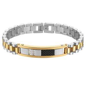 Correa de Reloj de Acero Inoxidable con Fibra de Carbono y Diamantes, 10 mm, Cierre Desplegable, Correa de Joyería de Lujo, Acero Dorado y Negro - Product Image 4