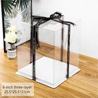 Boîte d'emballage de gâteaux en plastique Transparent, 2 niveaux, couvercle Transparent carré, ruban de 4 6 8 pouces, boîte à gâteaux haute