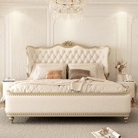 Lit mural double en bois massif de style européen avec tissu et cuir, espace de rangement, design moderne minimaliste personnalisable pour chambre principale