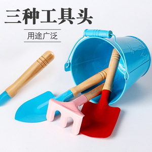 Ensemble d'outils de jardinage 3 pièces, pelle, houe, râteau pour enfants, jeu de sable en plein air, acier inoxydable durable, utilisation manuelle - Product Image 1