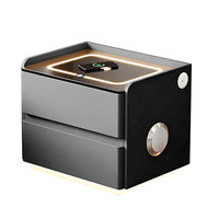 Table de chevet intelligente OEM 50 cm avec chargeur sans fil, lumière LED, USB, multifonctionnelle, moderne, 2 tiroirs, plateau en verre trempé, pour hôtel