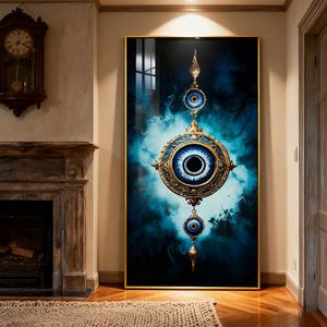 Décoration murale personnalisée pour la maison, impression HD, paysage abstrait islamique, entrée, salon, peinture en porcelaine à LED avec cristaux - Product Image 2