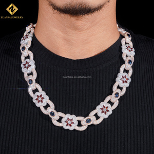 Custom Personalized Jewelry Rapper Heavy Hand Made Multi Color Moissanite Diamond 22mm Width Flower Shape <b>Infinity</b> Cuban Chain - Product Image 1