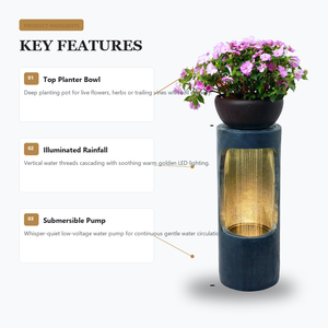 Fuente de <span class=keywords><strong>Agua</strong></span> Artificial LED con Macetero, Resina, 32 cm de Diámetro, Adorno de Jardín, Decoración de Patio Interior y Exterior - Product Image 3