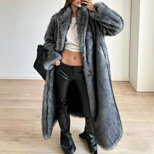 Abrigo de Piel Sintética para <span class=keywords><strong>Mujer</strong></span>, Manga Larga, <span class=keywords><strong>Talla</strong></span> <span class=keywords><strong>Grande</strong></span>, Cálido, Grueso, de Invierno, Elegante y a la Moda - Product Image 4