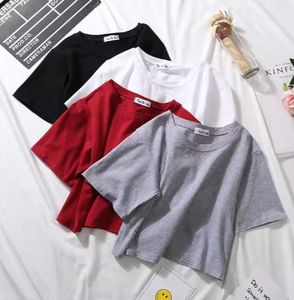 Soild couleur coton T-shirt Vintage décontracté haut court femmes été O cou à manches courtes Slim Fit basique t-shirts chemise - Product Image 3