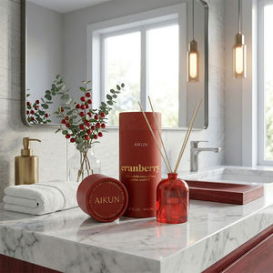 Aikun IP16 Cylindrical Glass <b>Bottle</b> 44ml Natural Rattan <b>Reed</b> <b>Diffuser</b> With Luxury Paper Box Cranberry Fruit Scent For Bathroom - Product Image 1