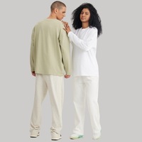 T-shirt en coton tricoté respirant à manches longues, coupe classique, 205g, haute qualité, col rond, options personnalisables, streetwear homme