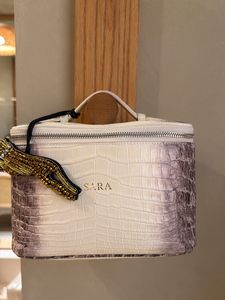 Bolsas de Cosméticos Personalizadas de Piel Sintética de Cocodrilo Blanca, Bolsa de Aseo Portátil de Piel de Cocodrilo, Bolsa de Almacenamiento Impermeable para Mujer con Asa - Product Image 6