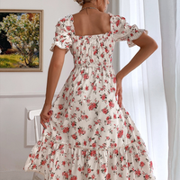 Robe midi dos nu d'été OEM ODM, imprimé floral numérique vintage, infroissable, coupe trapèze, robes décontractées personnalisées pour femmes