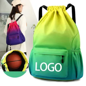 Bolsa de gimnasio deportiva con logotipo personalizado, bolsa con cordón de poliéster de Color degradado, mochila con cordón de calidad para puerto deportivo, yoga, natación