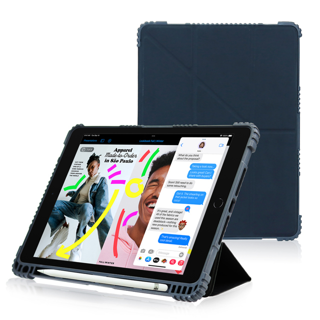Ultra Clear Acrylic Back Rugged iPad Anti-Drop Case, Flexible Easy Install Silicone Frame Y-Fold Multi-Angle Typing