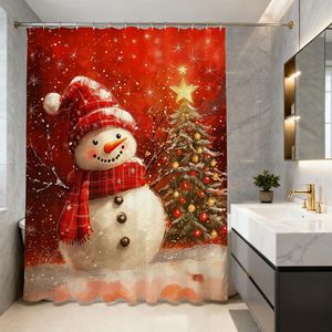 Rideau de douche de Noël avec bonhomme de neige, impression numérique, polyester, design de dessin animé, décoration de salle de bain, lavable en machine - Product Image 1