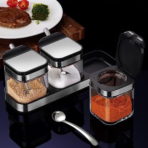 Barattolo per condimenti contenitore per spezie con coperchi e cucchiai in acciaio inossidabile 304 contenitori in vetro vasi per condimenti contenitore per <span class=keywords><strong>sale</strong></span> <span class=keywords><strong>zucchero</strong></span> B - Product Image 3