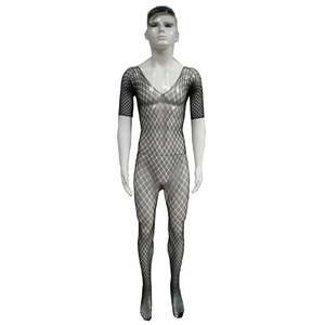 Men's <b>Fishnet</b> Bodystocking Black Spandex Polyester Exotic Dancewear Full <b>Body</b> Sheer Mesh Long Sleeve - Product Image 2