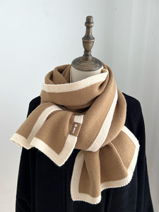 Black White Knitted Scarf for Boys Girls Winter <b>Long</b> Border with Niche Design Bows Pattern All-Season <b>Match</b> Custom Logo - Product Image 3