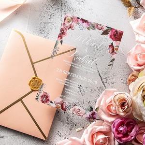 Cartes d'<span class=keywords><strong>invitation</strong></span> de <span class=keywords><strong>mariage</strong></span> personnalisées de luxe imprimées en offset sur enveloppe en papier de qualité supérieure en acrylique salutations occasions de vacances personnalisées - Product Image 1