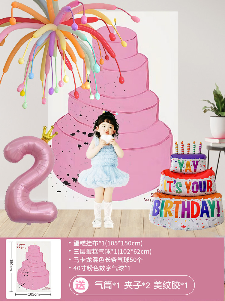 Toile de fond pour gâteau d'anniversaire 2 ans + ballons feux d'artifice