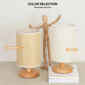 Bedroom Living Room Simple Solid Wood <b>Table</b> Fabric <b>LED</b> Night Light Retro Bedroom <b>Bedside</b> Lamp - Product Image 5