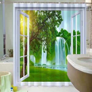 Logo personnalisé fenêtre paysage <span class=keywords><strong>rideau</strong></span> <span class=keywords><strong>de</strong></span> <span class=keywords><strong>douche</strong></span> forêt tournesol ouverture cascade paysage maison bain décor en Polyester - Product Image 1