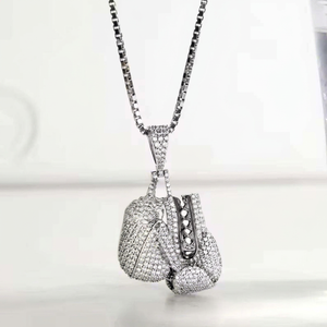 Luxira Jewels 925 <b>Silver</b> Rhodium Plated Rose Gold Boxing <b>Gloves</b> Pendant Brilliant Cut Moissanite Charm Hip Hop Unisex Necklace - Product Image 1