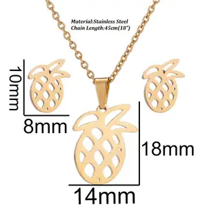 Fashion Discount Gold Pineapple Necklace set Custom Earring Necklace Stainless Steel Jewelry set for Women Girls