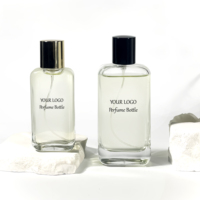 Vente en gros de flacons de parfum rectangulaires de luxe sur mesure, atomiseur, flacon d'huile d'olive, emballage en verre, flacon de parfum vide de 50 ml