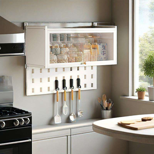 Armoire murale noire personnalisable avec porte en verre laqué, métal fixe, pour cuisine, placard à vaisselle, pour salle de bain - Product Image 2