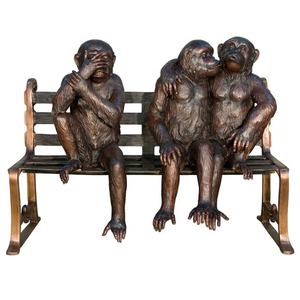 Escultura de jardín al aire libre, estatua de bronce de <span class=keywords><strong>Tres</strong></span> <span class=keywords><strong>Monos</strong></span> <span class=keywords><strong>Sabios</strong></span> sentado en el banco, a la venta - Product Image 5