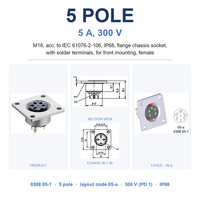 Soket Konektor Bulat M16 DIN 5 Kutub IP68 Tahan Air Konektor Sirkular Terminal Solder 5A 300V(05-a)0308 05-1 IEC 61076-2-106