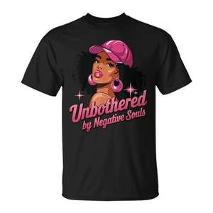 Camiseta Black Queen Afro American Unbothered By Negative Souls para adultos, talla pequeña, algodón, poliéster, manga corta - Product Image 1